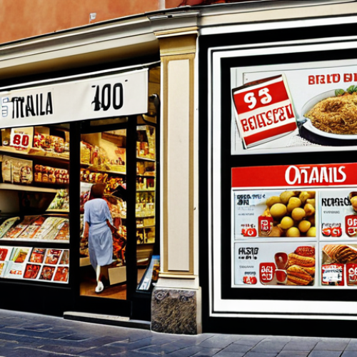 Home 11 **Image Prompt:** A bustling Italian marketplace with traditional shops struggling to compete with sleek, modern online retailers. Old-fashioned storefronts contrast with digital screens displaying advertisements. Depict a sense of economic transition and the challenges faced by small, family-owned businesses.